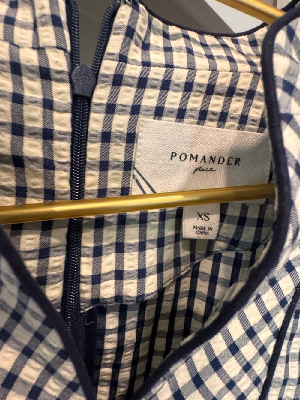 Pomander Place Navy and White Checked V-Neck Dress - Picture 2 of 2